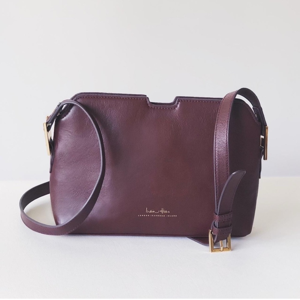 India Hicks Maddison May Crossbody Bag Burgundy Leather Gold Hardware MSRP $398